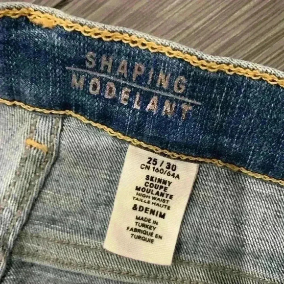 H&M Women's Blue Medium Wash 5-Pocket Shaping Skinny High Waist Denim Jeans Sz25 - Picture 5 of 13